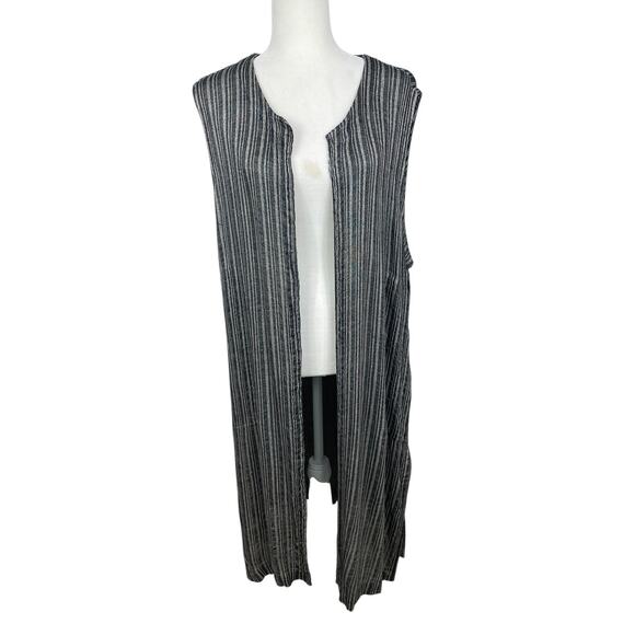 Chico's Design Linen Blend Open Longline Cardigan Pockets Boho Lagenlook Sz M/L - Picture 1 of 12